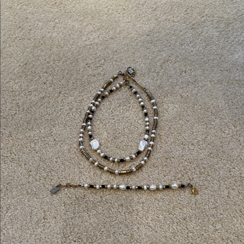 Anne Marie Gold and White Beaded Necklace